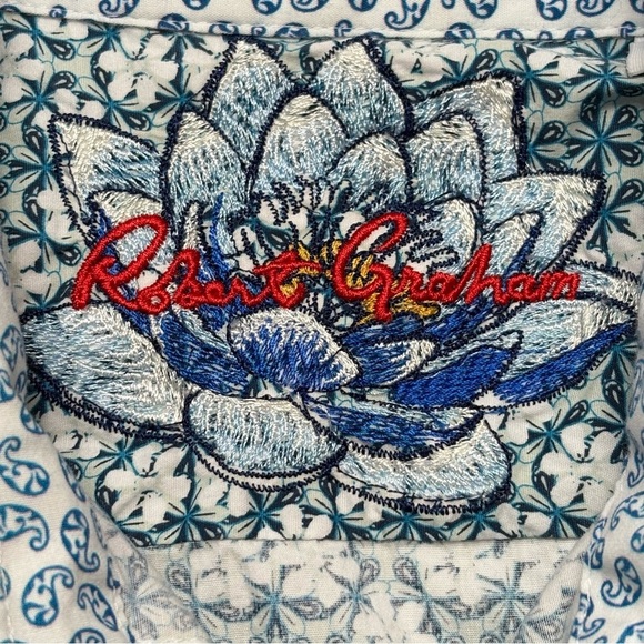 Robert Graham Shirt Mens Size M Hanover Floral Geo Flip Cuff Button Up Classic - Picture 8 of 11